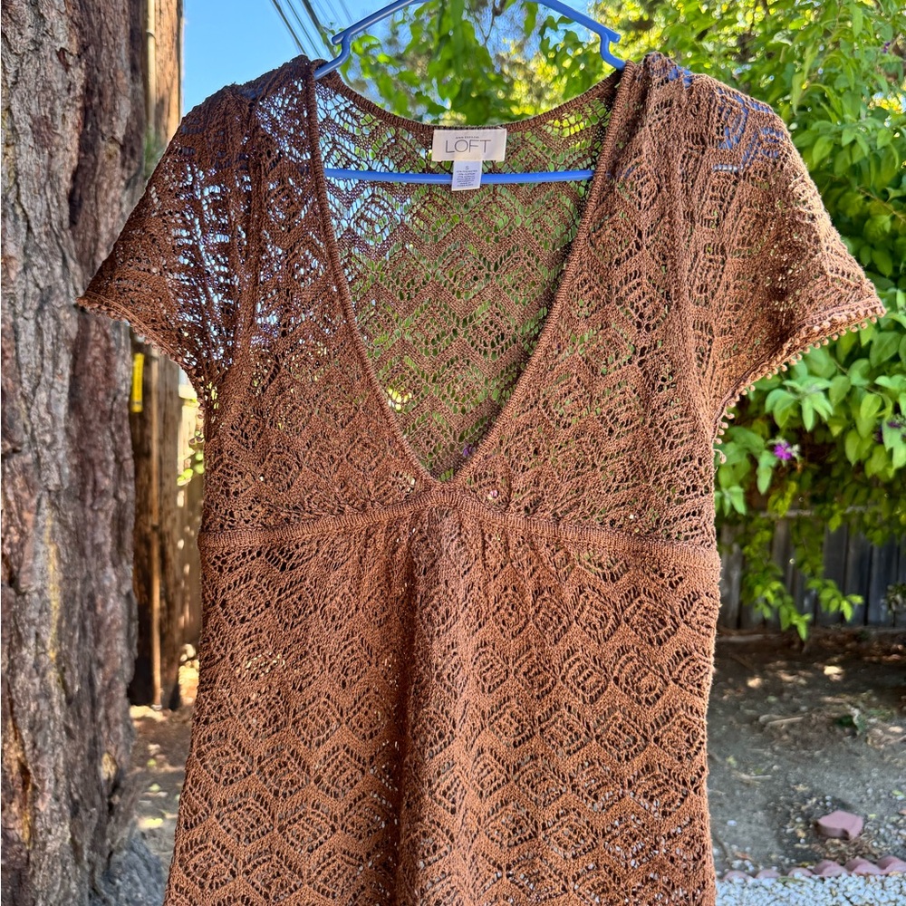 LOFT Chocolate Crochet Blouse
